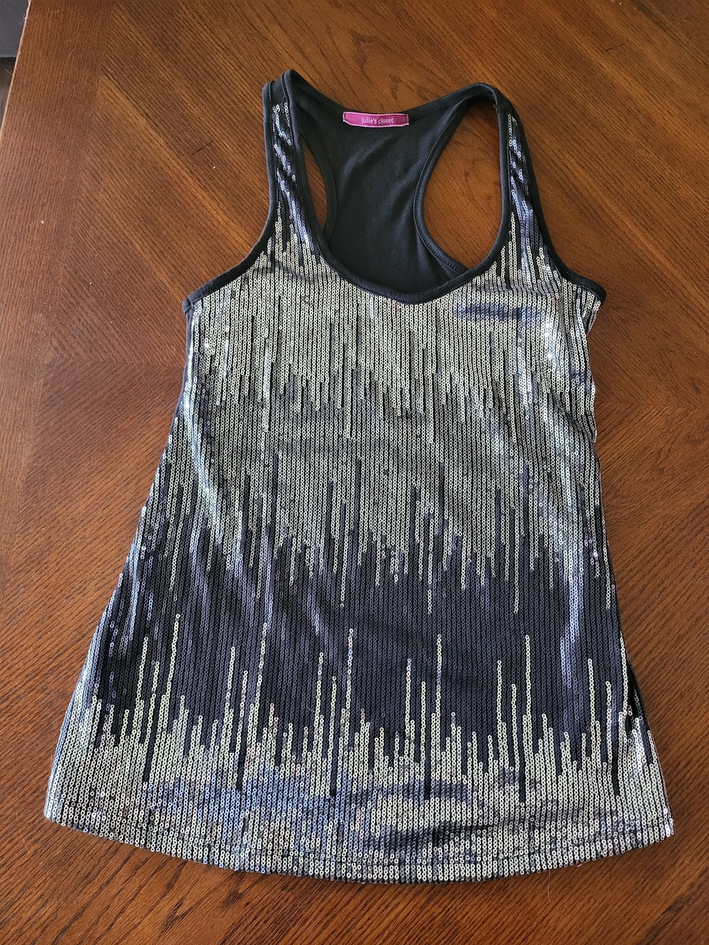 julie's closet Black Tank Top with Silver Sequin Ombre